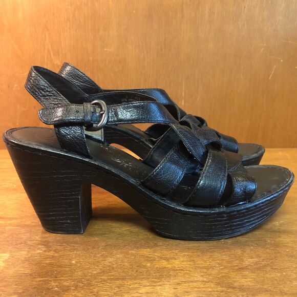 90s Y2K Børn Braided Leather Platform Sandals, Black Chunky Block Heel Size 9 - Picture 2 of 11